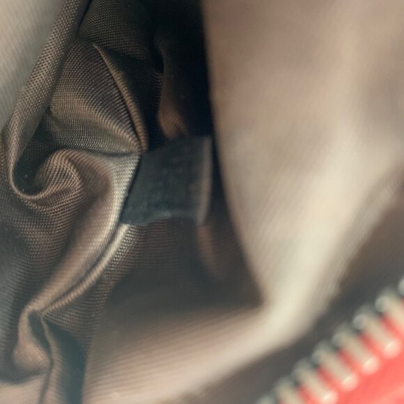 Dooney Bourke Red Nylon Brown Leather Wallet Handbag Wristlet DB Silver Logo - Picture 8 of 8